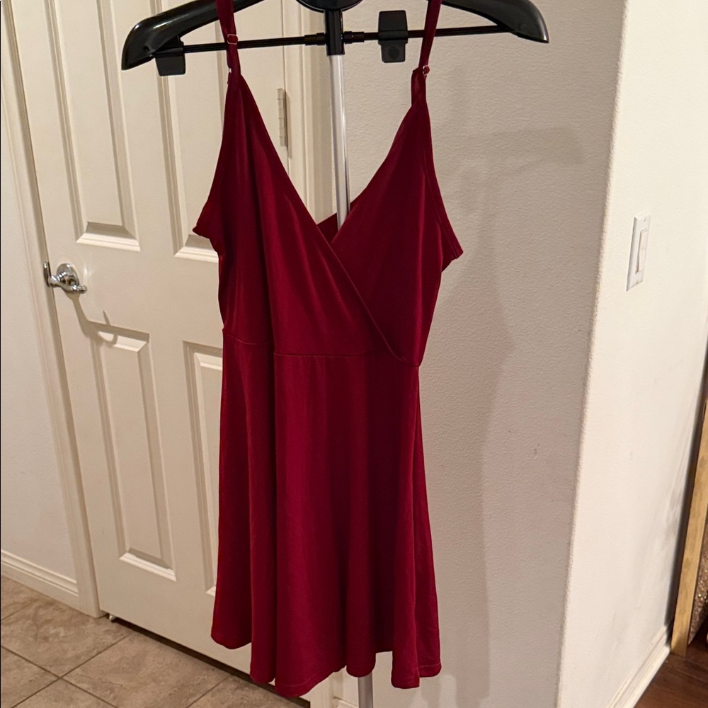 Amazon Essentials Red Spaghetti Strap Wrap-Style Mini Dress